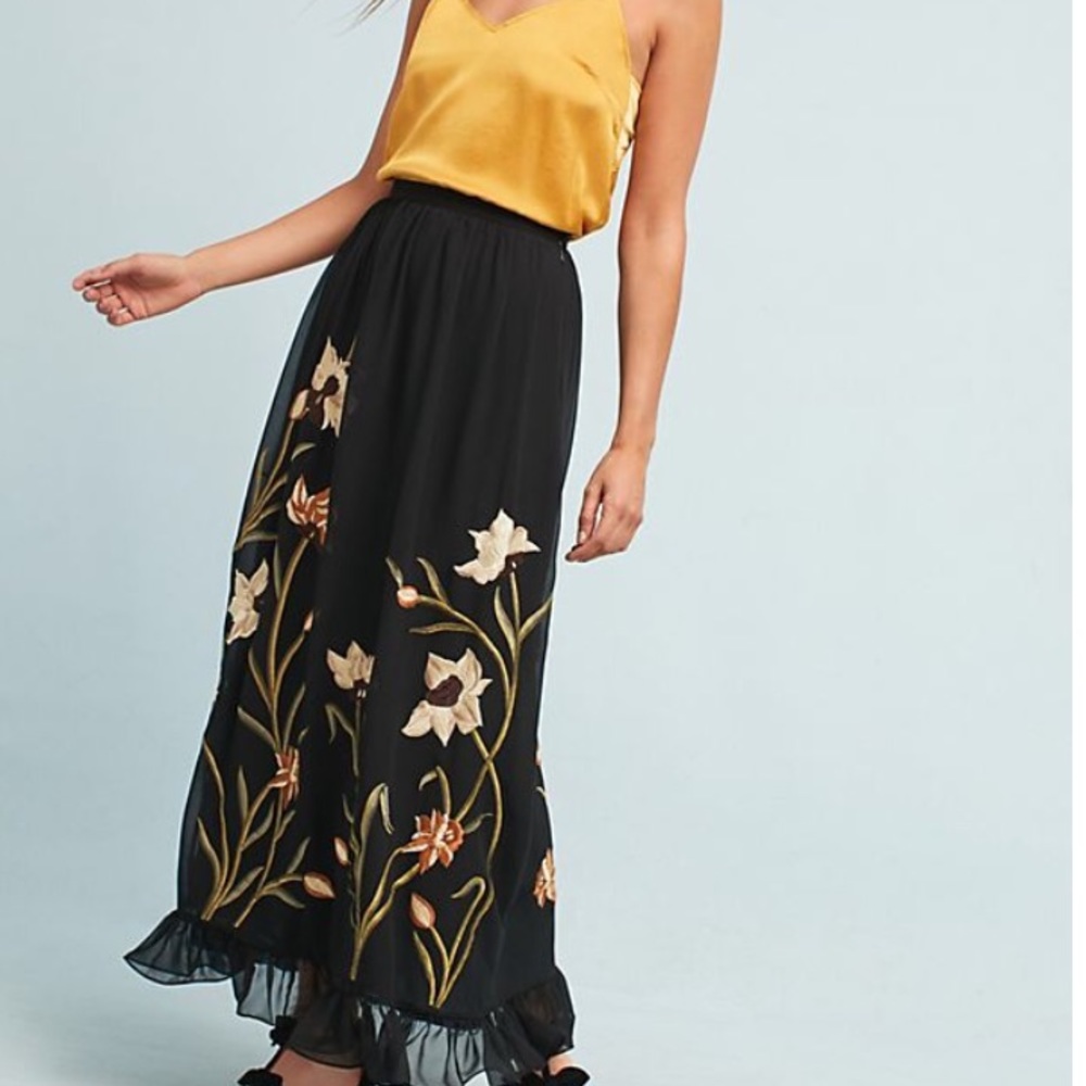 Anthropologie Embroidered maxi skirt